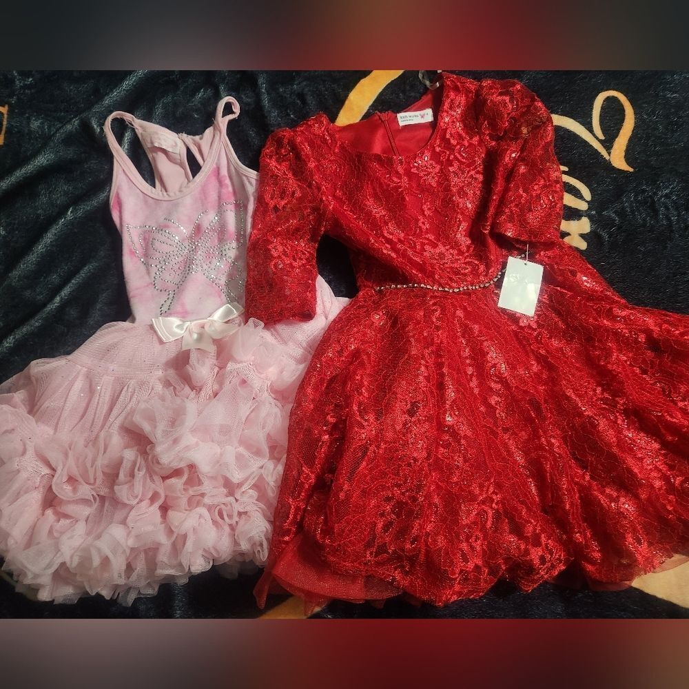 Girl's 4-5 Years Red Pink Lot of 2 Dresses NWT Knit Works & Popatu